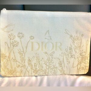 Dior Cream Placemat with Gold Botanical Script Large Troussau Bag